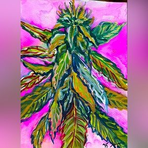 Cannabis artwork original painting 5x7